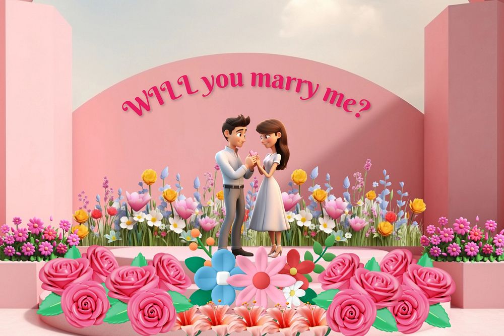 3D young couple marriage proposal  editable remix