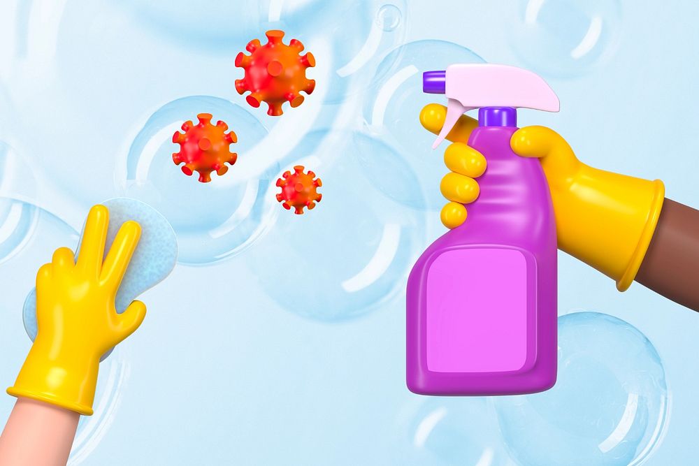 3D editable cleaning hands, spray bottle remix