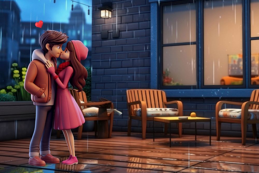 3D couple kissing in the rain  editable remix