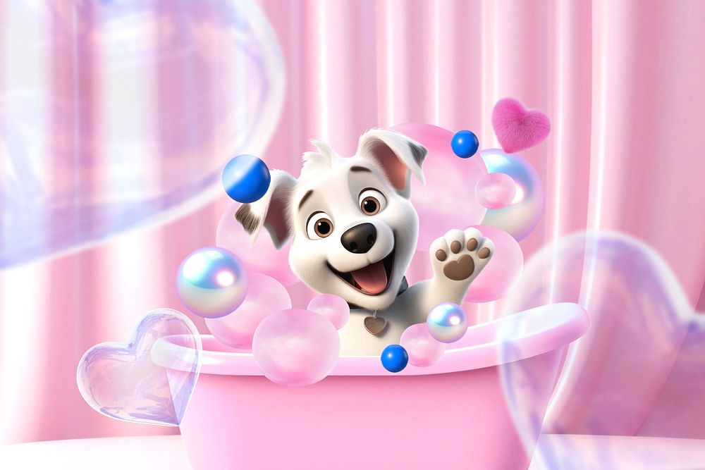 3D editable cute dog bathing remix