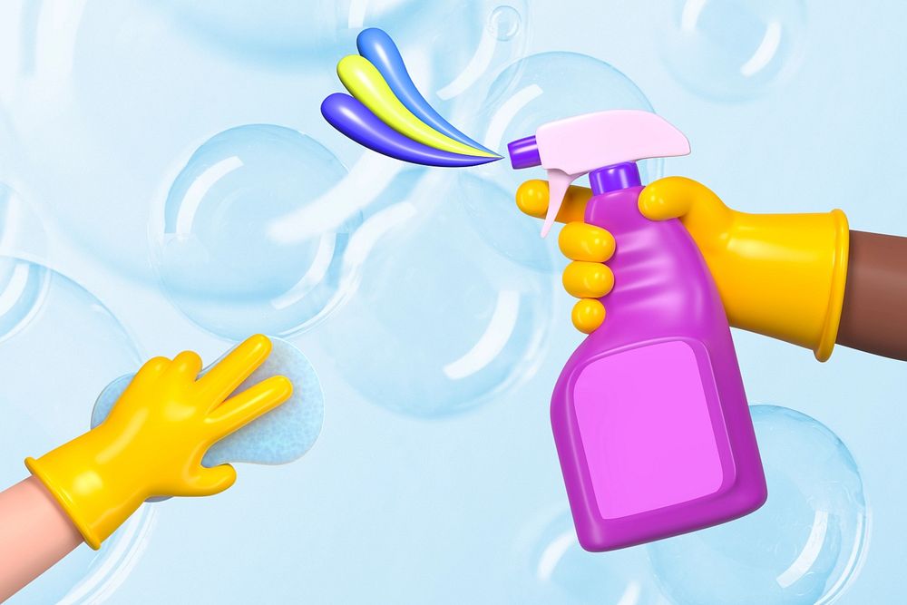 3D editable cleaning hands, spray bottle remix