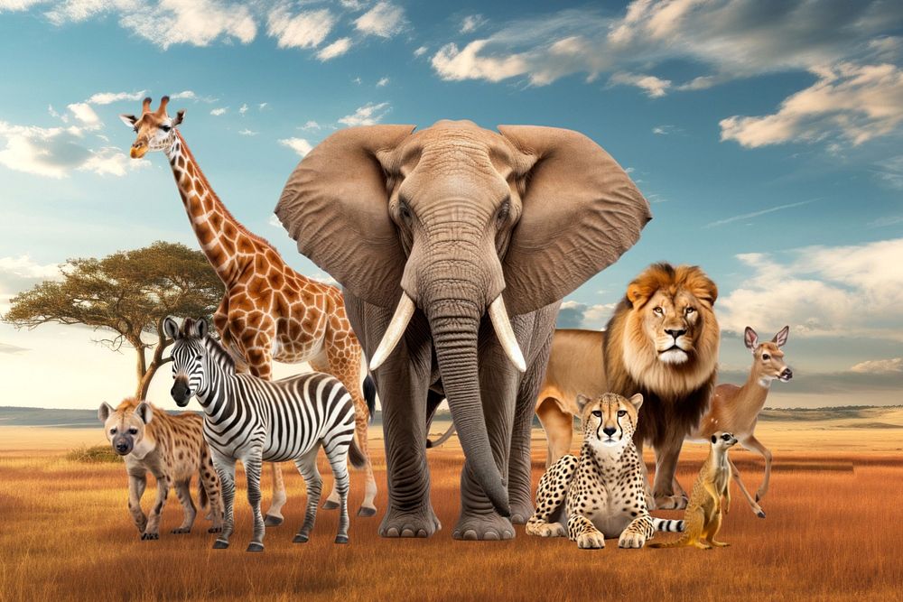 African wildlife, animal remix, editable design