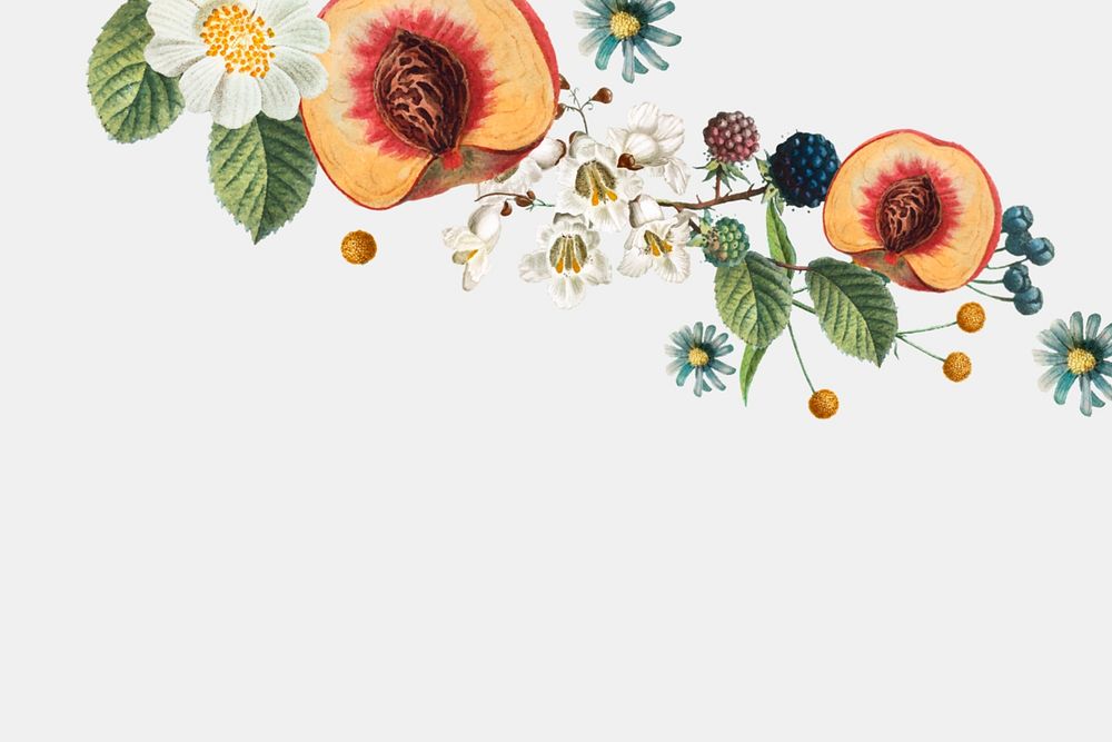 Flower peaches border aesthetic background, editable design