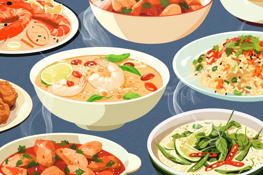 Famous Thai food, editable aesthetic  illustration remix