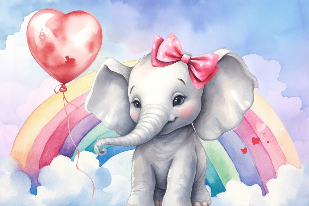 Cute little elephant cartoon, watercolor illustration, editable remix