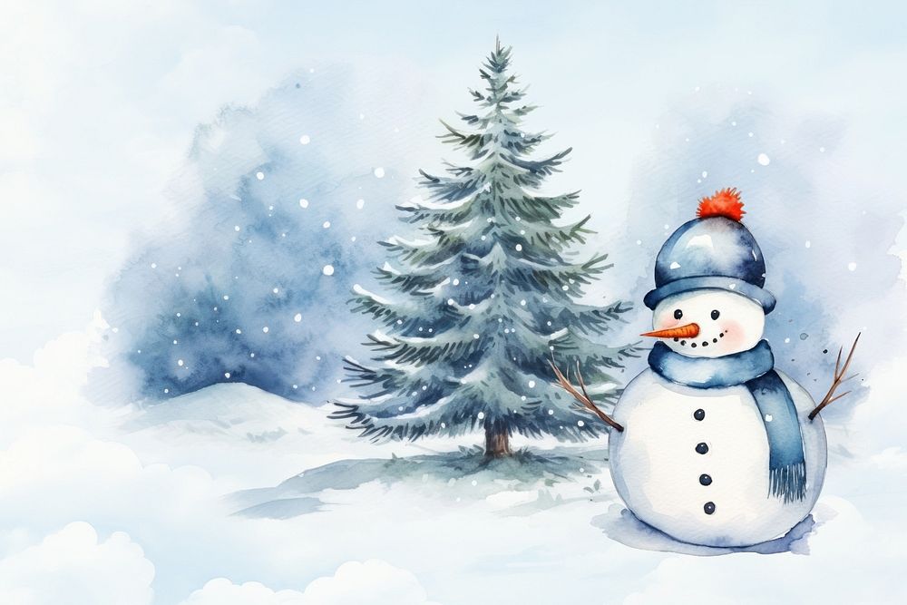 Winter snowman background, watercolor illustration, editable remix