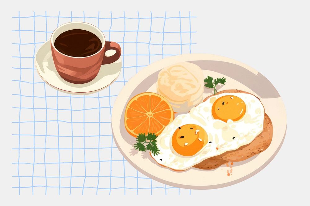 Sunny side-up egg breakfast, editable aesthetic  illustration remix