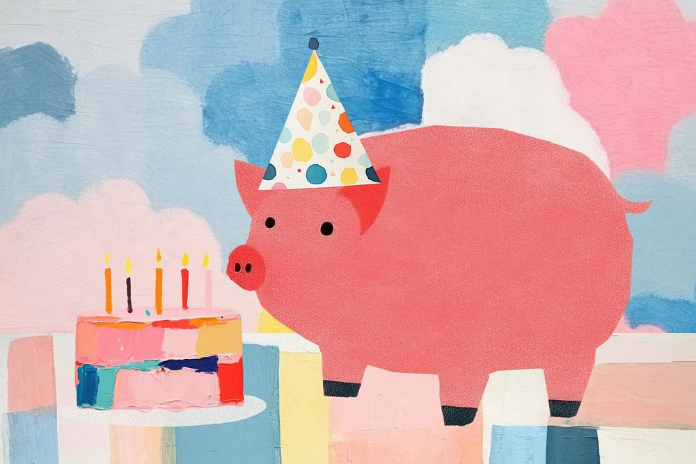 Birthday pig, celebration paper craft editable remix