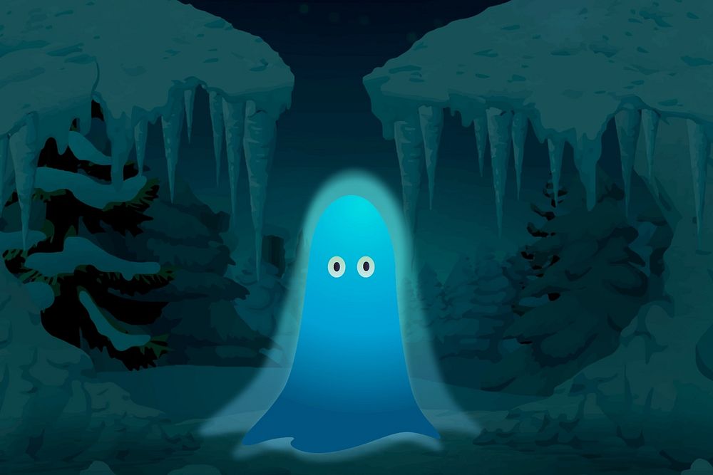 Cute ghost glitch game, retro illustration editable design