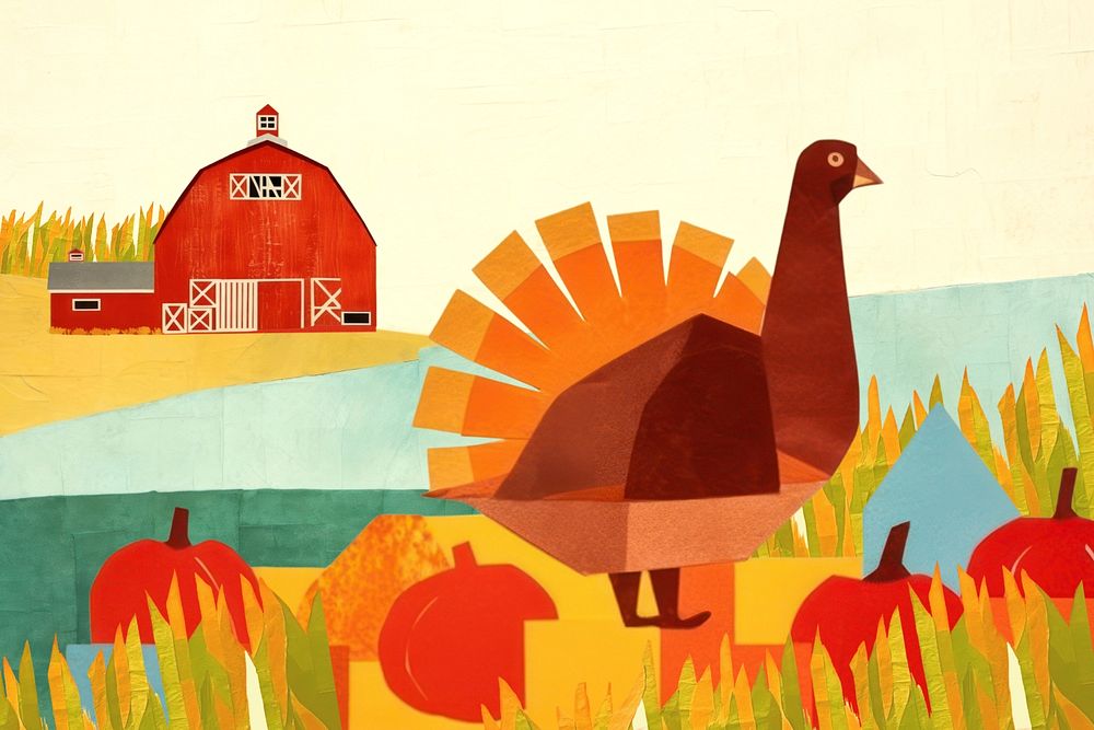 Turkey in a farm, agriculture paper craft editable remix