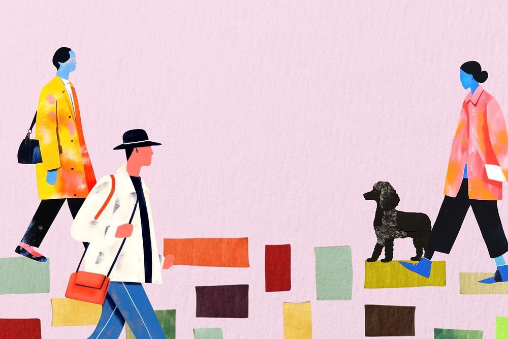 People walking on street paper craft editable remix