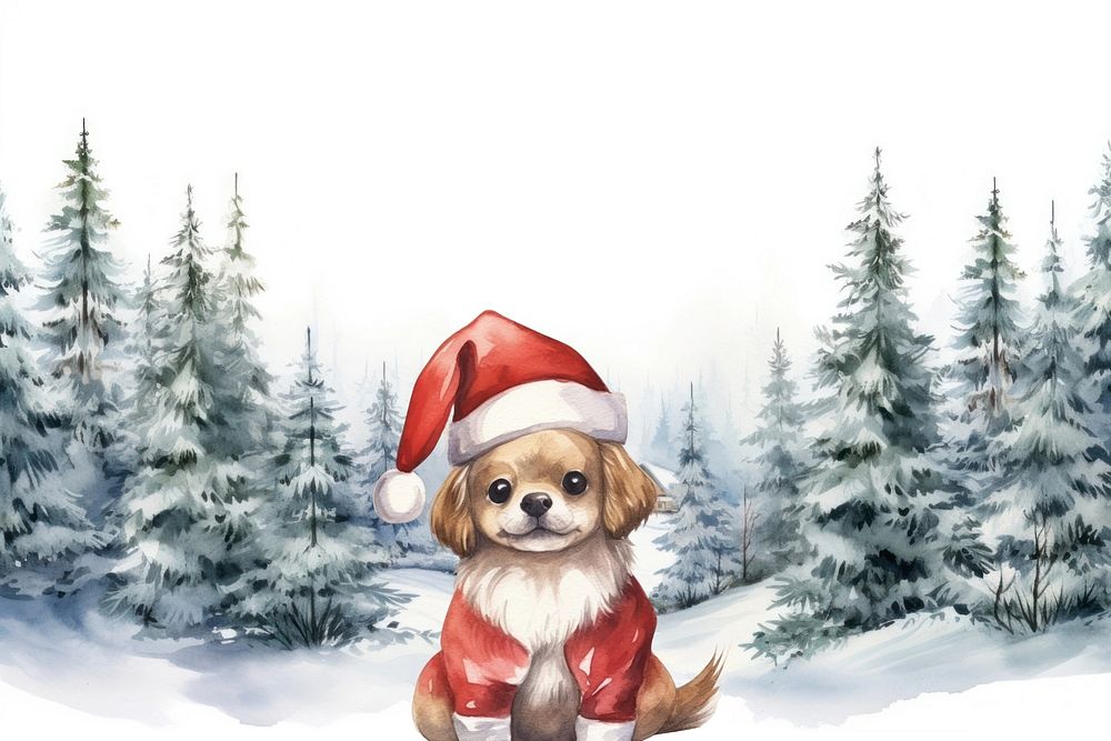 Cartoon Christmas celebration watercolor animal character illustration, editable design