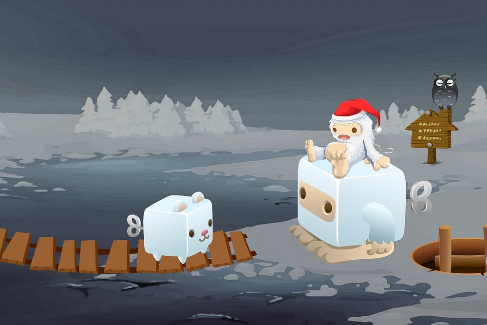 Ice monster cubimal glitch game, retro illustration editable design