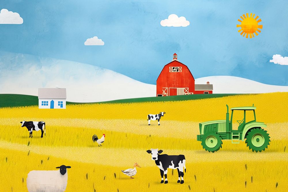 Cow livestock farm, agriculture paper craft editable remix