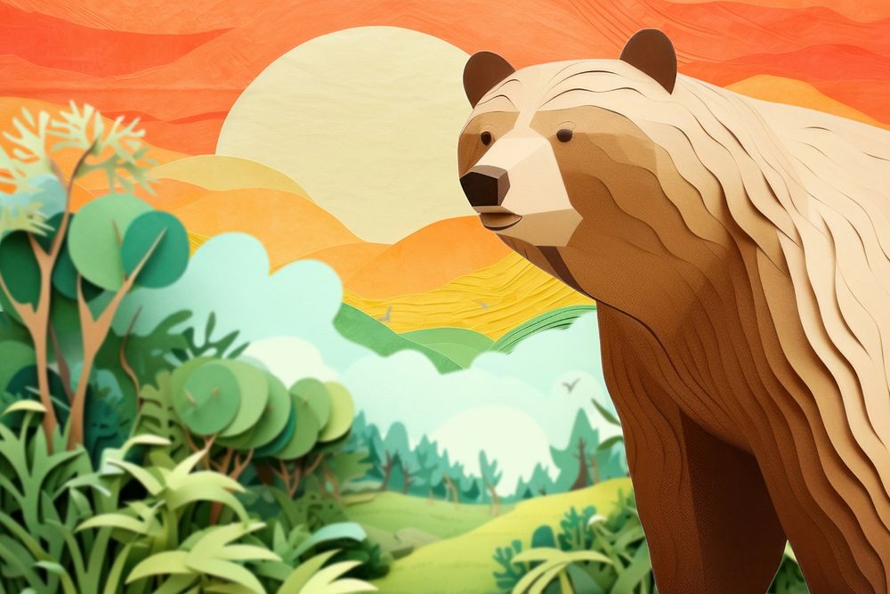 Grizzly bear, wild animal paper craft editable remix