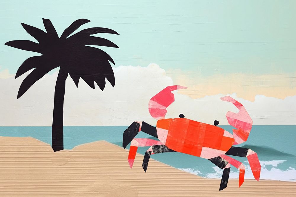 Crab by the beach, paper craft editable remix