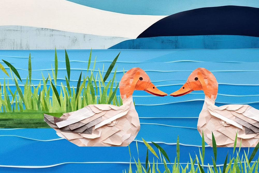 Duck couple in a lake paper craft editable remix