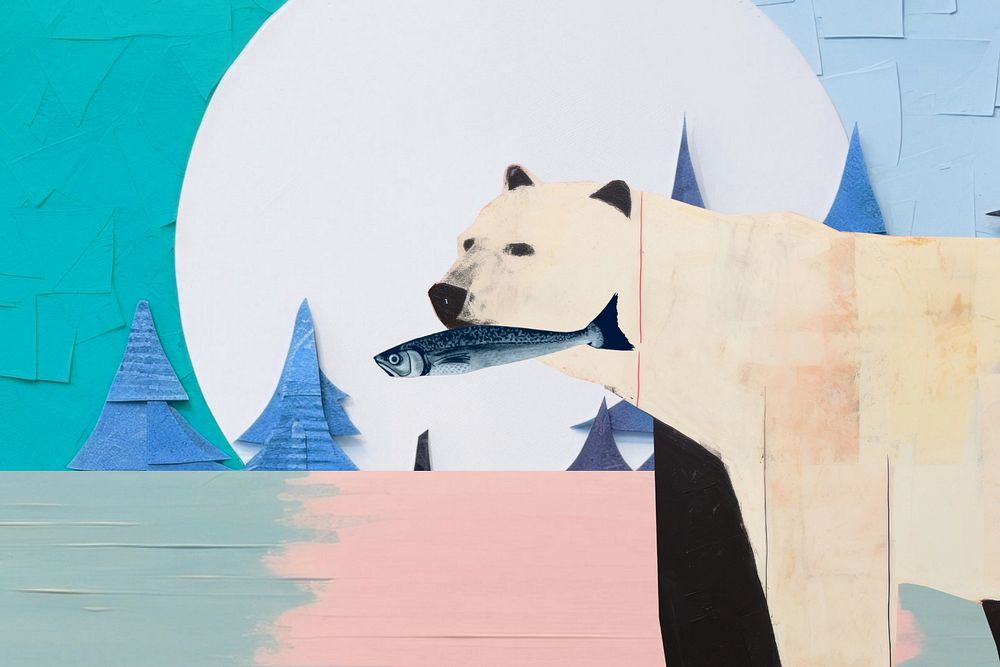 Polar bear eating fish paper craft editable remix