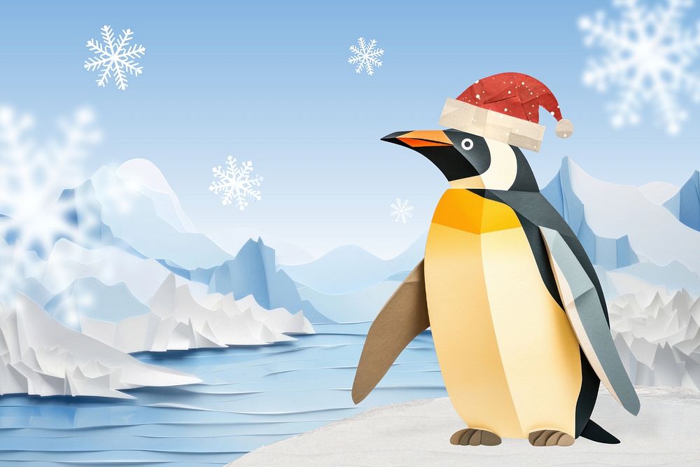 Christmas penguin, cute animal paper craft editable remix