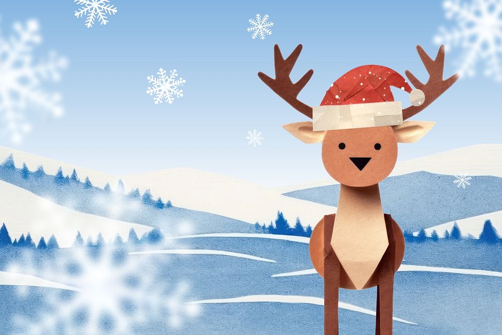 Christmas reindeer, cute animal paper craft editable remix