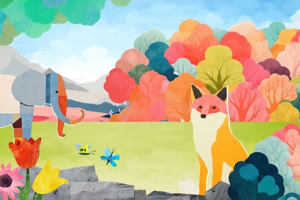 Colorful forest and wild animals paper craft editable remix