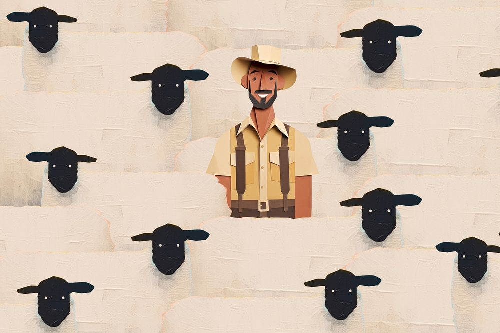 Farmer and sheep, agriculture paper craft editable remix