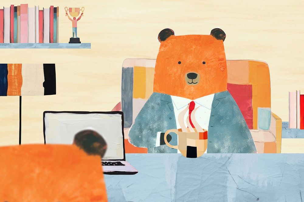 Bear businessman creative paper craft editable remix