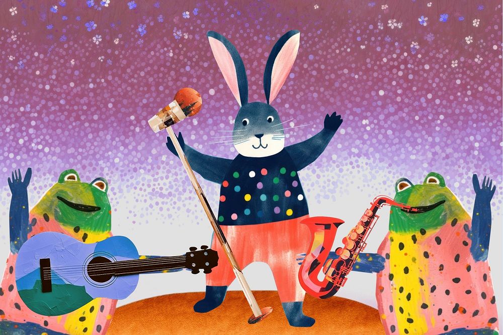 Singer rabbit, music band paper craft editable remix