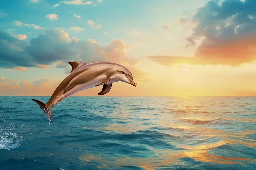 Dolphin jumping marine life nature remix, editable design