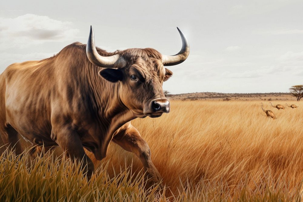 Cattle running domestic animal nature remix, editable design