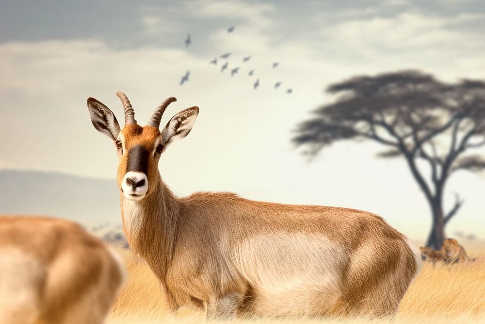 Waterbuck animal wildlife nature remix, editable design