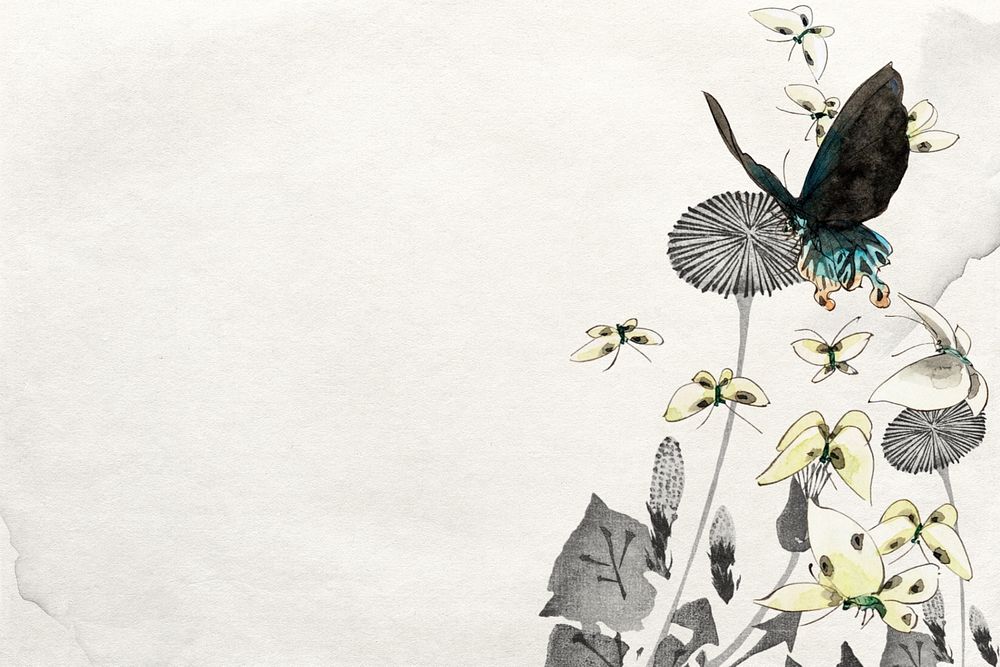 Hokusai’s Butterflies and Moths background remixed by rawpixel.