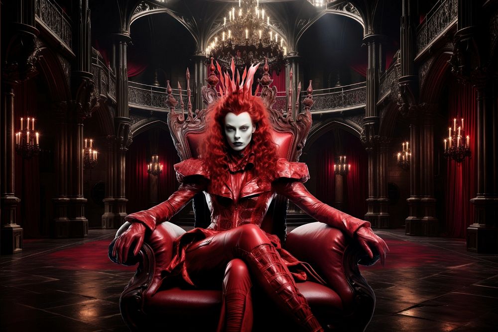 Red queen on a throne fantasy remix, editable design