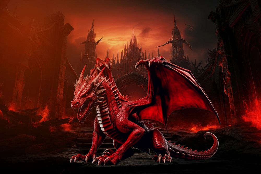 Red fire dragon fantasy remix, editable design