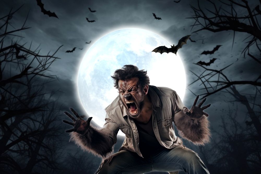 Werewolf turning spooky halloween remix, editable design