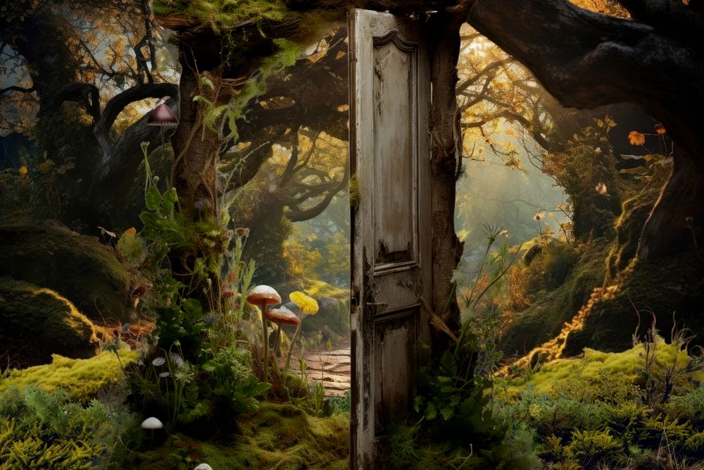 Portal door through nature fantasy remix, editable design