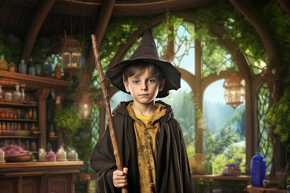 Young wizard boy fantasy remix, editable design