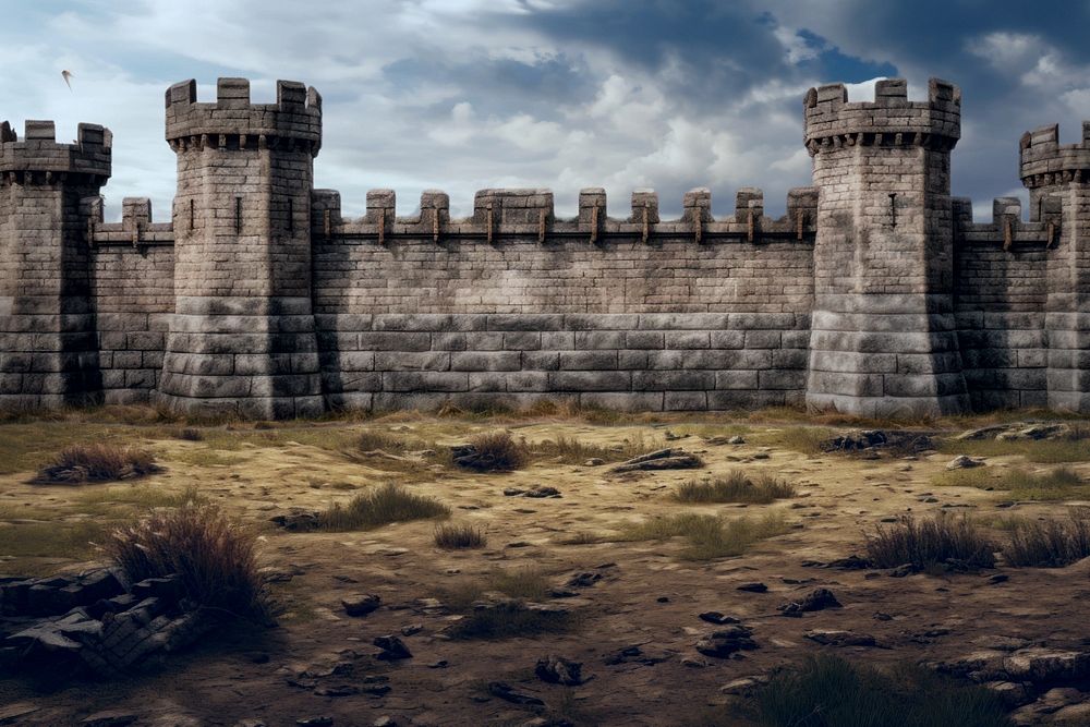 Medieval castle wall fantasy remix, editable design