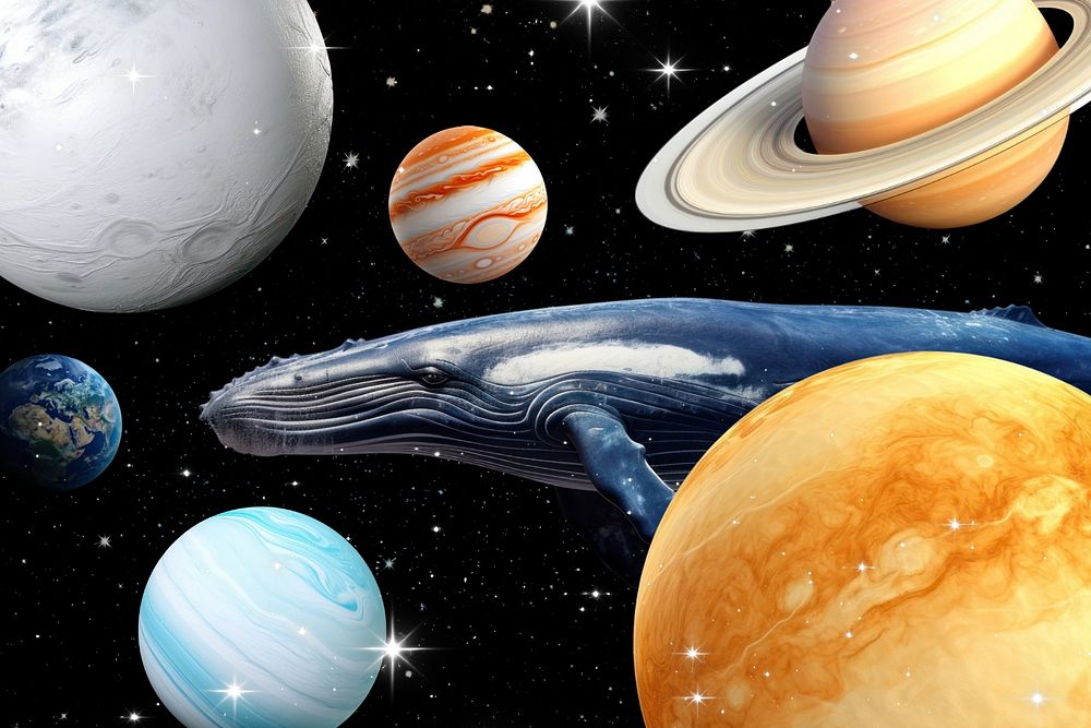 Whale in space surreal remix, editable design