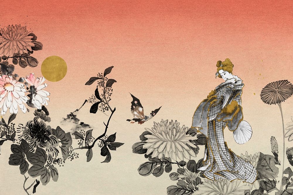 Vintage Japanese woman illustration remixed by rawpixel.