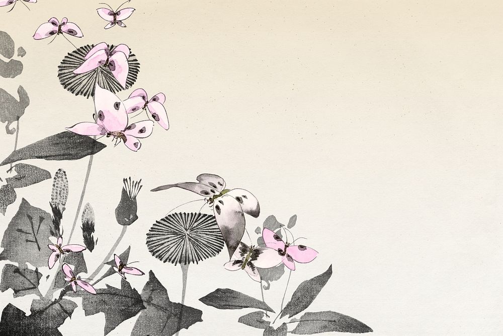 Hokusai’s Butterflies and Moths illustration background remixed by rawpixel.