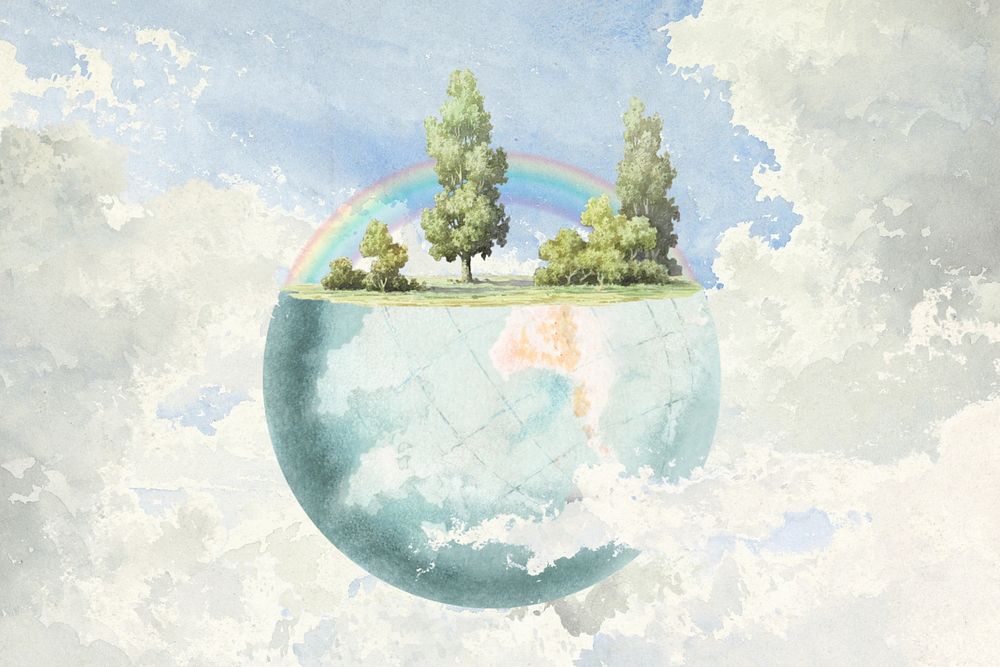 Rainbow globe background, vintage illustration. Remixed by rawpixel.