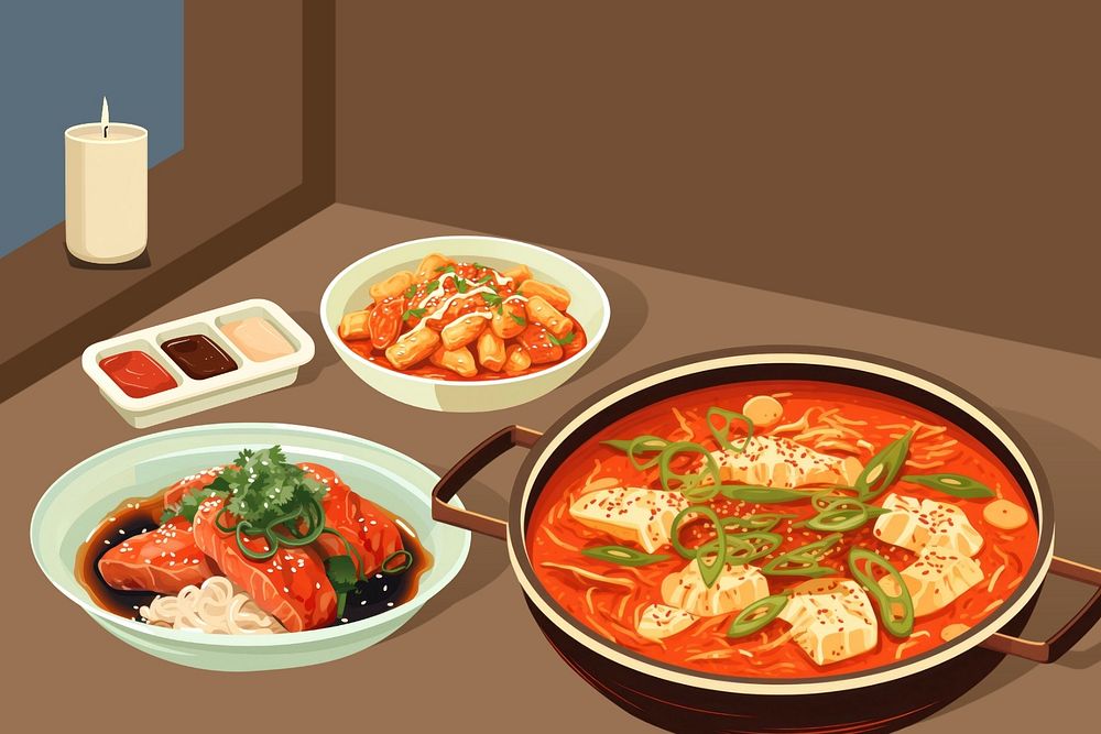 Korean meal, Asian food editable remix