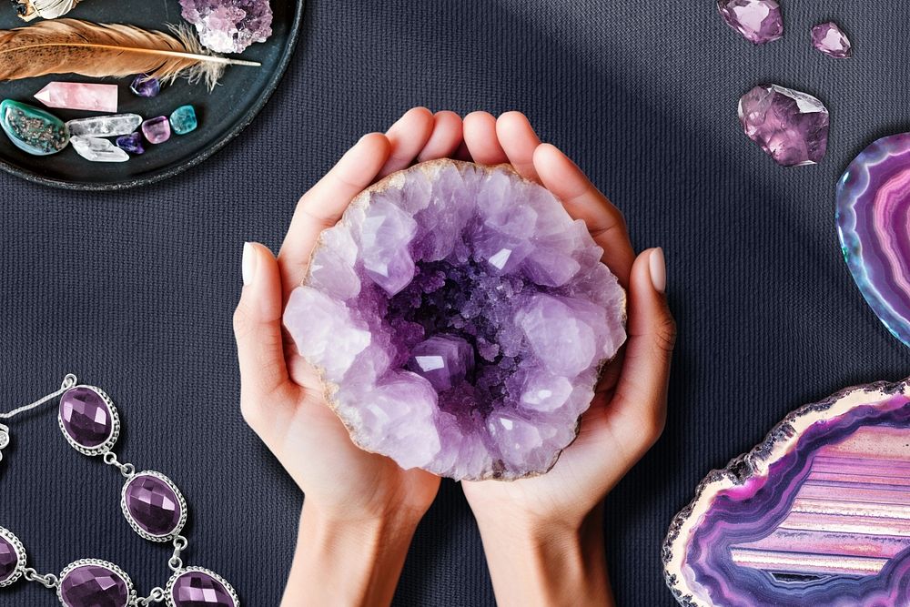 Amethyst gemstone, editable jewelry remix