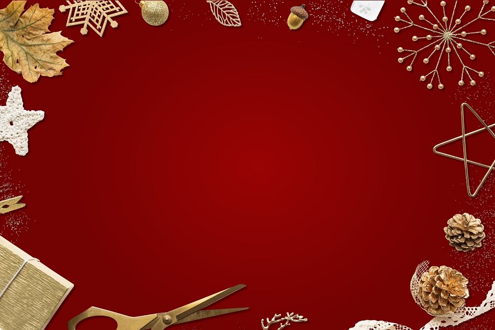 Red Christmas gift frame editable background