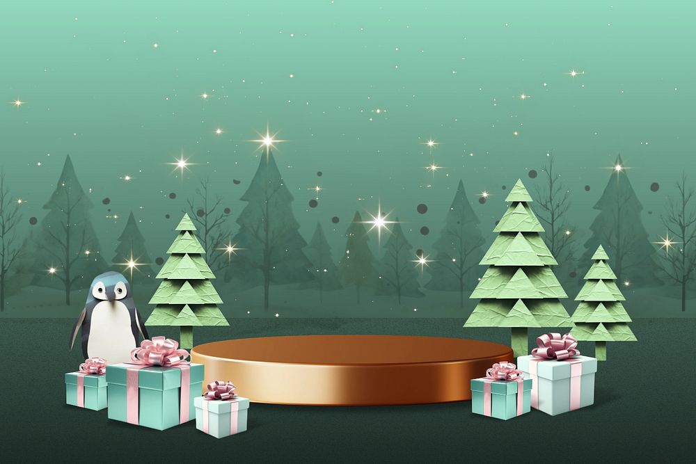 Green Christmas display podium editable product backdrop