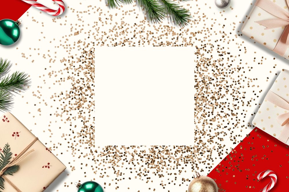 Christmas glitter square, festive editable background