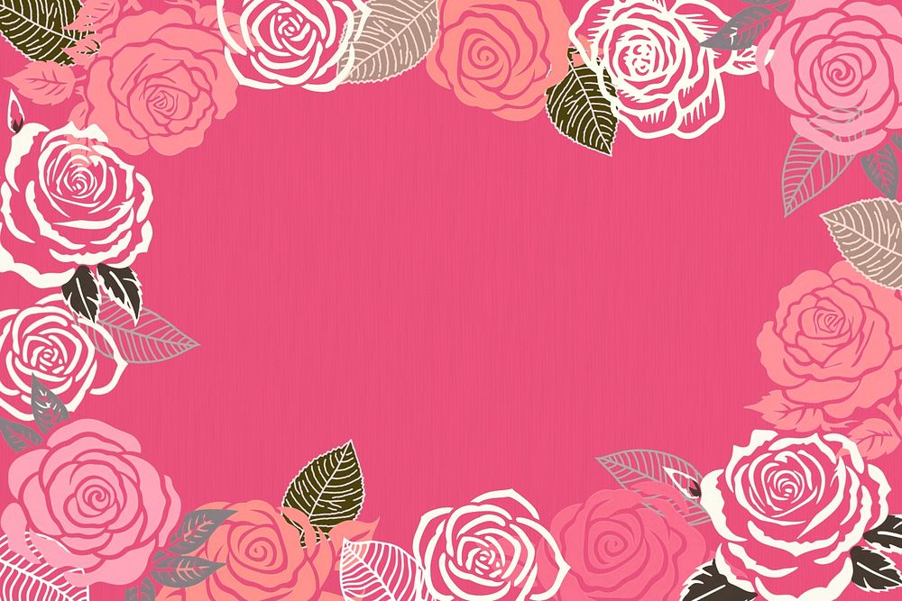 Roses frame pink background