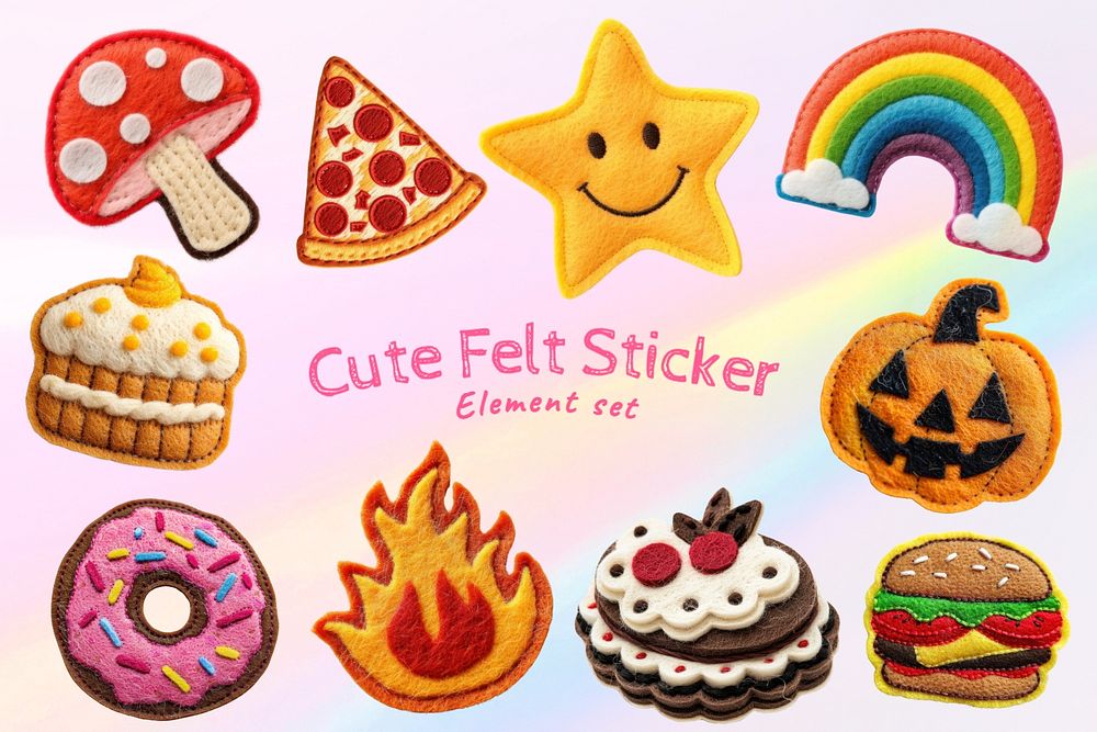 Cute felt sticker set, editable | Premium Editable Design - rawpixel