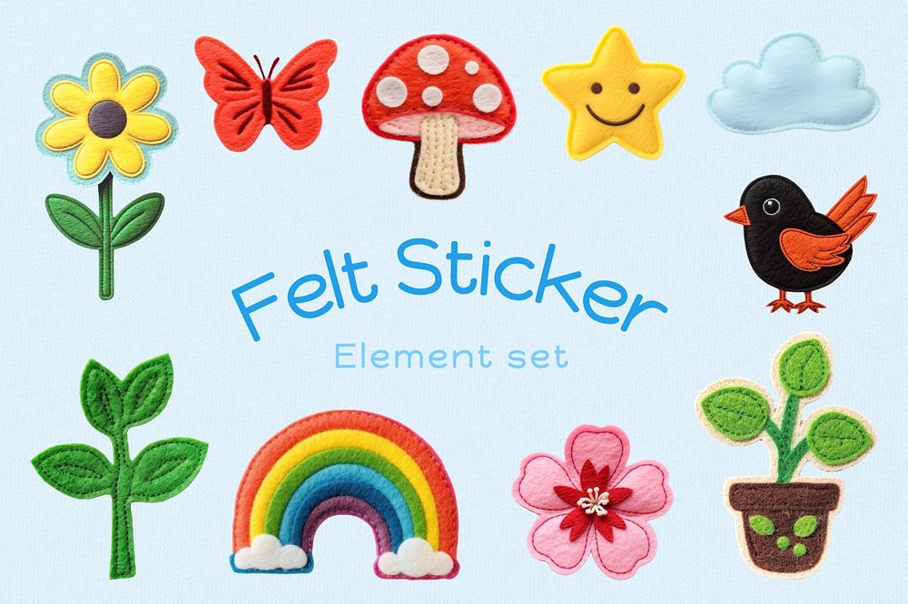 Cute felt sticker set, editable | Premium Editable Design - rawpixel